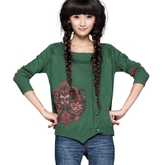 正品 2014春装新款 女 绣花针织衫 开衫外套浮桑初 绿色