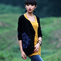 正品 2014春装新款 女 绣花针织衫 开衫外套浮桑初 黑色