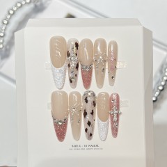 【甜心小姐】甜酷裸色穿戴甲甲片纯手工碎钻蝴蝶结豹纹美甲