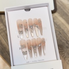 【雾屿流萤】手工穿戴甲高级感裸色腮红绵密法式猫眼美甲