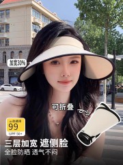 防晒帽子女防紫外线大头围冰丝太阳帽加大帽檐骑车空顶遮阳帽夏季