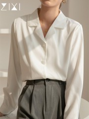 白色雪纺衬衫女长袖西装v领通勤职业正装轻职场白衬衣上衣
