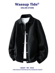 WASSUP TIDE美式潮牌翻领夹克男款春秋季新款宽松大码休闲外套男