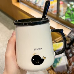 马克杯带盖勺陶瓷杯子女可爱创意家用办公室早餐冲泡咖啡水杯男生