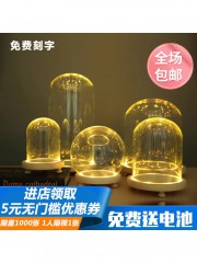 发光玻璃罩防尘罩diy装饰桌面摆件永生花干花透明玻璃罩子展示盒