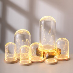 铃兰花永生花圣诞树玻璃罩玫瑰花积木手办盲盒人偶带灯发光防尘罩