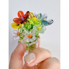 治愈系永生花车载工位家居装饰摆件小兰花淄博琉璃小清新玻璃花